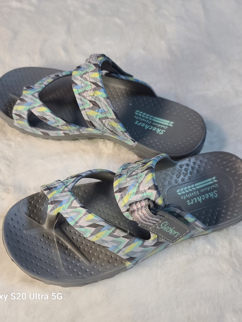 Skechers Gray Multi-Color Strappy Slide Sandals